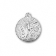 Roestvrij stalen (RVS) Stainless steel bedels rond met plant Silver