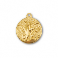 Roestvrij stalen (RVS) Stainless steel bedels rond met plant Gold