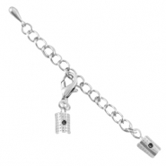DQ metaal verlengketting set met karabijnslot en 3mm klem Antiek zilver (nikkelvrij)