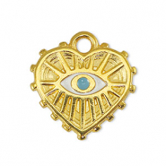 Bedels DQ metaal hart boze oog White-Light Blue-Goud (nikkelvrij)