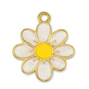 Bedels DQ metaal bloem Pearl White-Yellow-Goud (nikkelvrij)