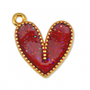 Bedels DQ metaal hart Glitter Red-Goud (nikkelvrij)