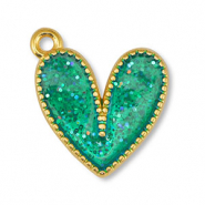 Bedels DQ metaal hart Glitter Turquoise-Goud (nikkelvrij)