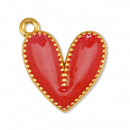 Bedels DQ metaal hart Pearl Red-Goud (nikkelvrij)