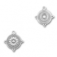 Bedels DQ metaal rond met bloem Antiek zilver (Nikkelvrij)