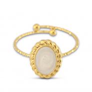 Roestvrij stalen (RVS) Stainless steel ringen enamel ovaal Gold-pearl white