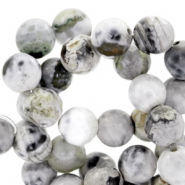 Half edelsteen kralen rond 8mm facet geslepen White-grey opal