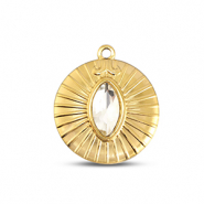 BY31® Roestvrij stalen (RVS) Stainless steel bedels rond Gold-crystal