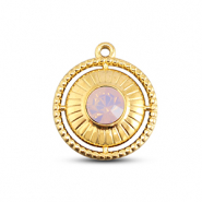 BY31® Roestvrij stalen (RVS) Stainless steel bedels rond met ring Gold-soft pink opal