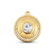 BY31® Roestvrij stalen (RVS) Stainless steel bedels rond met ring Gold-crystal