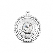 BY31® Roestvrij stalen (RVS) Stainless steel bedels rond met ring Silver-crystal