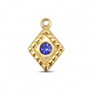BY31® Roestvrij stalen (RVS) Stainless steel bedels ruit Gold-sapphire blue