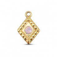 BY31® Roestvrij stalen (RVS) Stainless steel bedels ruit Gold-soft pink opal