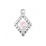 BY31® Roestvrij stalen (RVS) Stainless steel bedels ruit Silver-soft pink opal