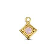 BY31® Roestvrij stalen (RVS) Stainless steel bedels ruit Gold-soft pink opal