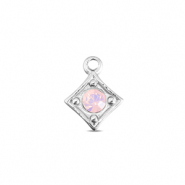 BY31® Roestvrij stalen (RVS) Stainless steel bedels ruit Silver-soft pink opal