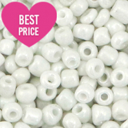 Glaskralen Rocailles 8/0 (3mm) Bright white pearl