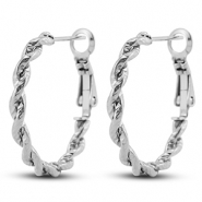 Roestvrij stalen (RVS) Stainless steel oorbellen / creolen twisted Silver