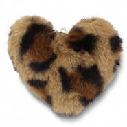 Statement hangers pompom hart luipaard Light brown-brown-black