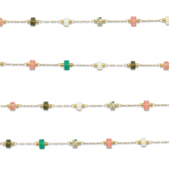 Roestvrij stalen (RVS) Stainless steel onderdelen jasseron mix van natuursteen rondellen Gold-multicolour