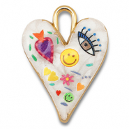 Bedels metaal met enamel hart White-multicolour-gold