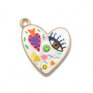 Bedels metaal met enamel hart White-multicolour-gold