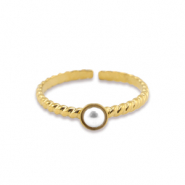 Roestvrij stalen (RVS) Stainless steel ringen parel Gold-white