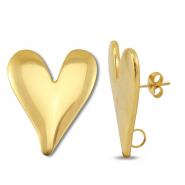 Roestvrij stalen (RVS) Stainless steel onderdelen oorbellen / oorstekers hart met oogje Gold