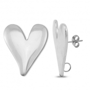 Roestvrij stalen (RVS) Stainless steel onderdelen oorbellen / oorstekers hart met oogje Silver