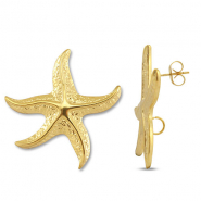 Roestvrij stalen (RVS) Stainless steel onderdelen oorbellen / oorstekers zeester met oogje Gold