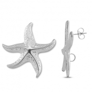 Roestvrij stalen (RVS) Stainless steel onderdelen oorbellen / oorstekers zeester met oogje Silver