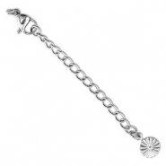 Roestvrij stalen (RVS) stainless steel onderdelen verlengketting set bloem met karabijnslot Silver