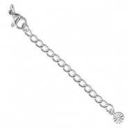 Roestvrij stalen (RVS) stainless steel onderdelen verlengketting set bloem met karabijnslot Silver