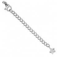 Roestvrij stalen (RVS) stainless steel onderdelen verlengketting set ster met karabijnslot Silver