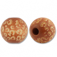 Houten kralen rond 16mm patroon Light brown-natural
