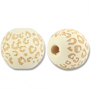 Houten kralen rond 16mm patroon Off white-natural