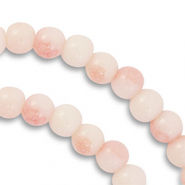 6 mm glaskralen Light coral pink-white