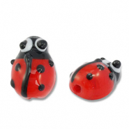 Handgeschilderde glaskralen lieveheersbeestje Red-black-white