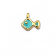 Bedels DQ metaal vis Turquoise blue-Goud (nikkelvrij)