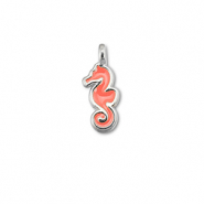 Bedels DQ metaal zeepaard Coral red-Antiek zilver (nikkelvrij)