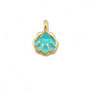 Bedels DQ metaal schelp Turquoise blue-Goud (nikkelvrij)