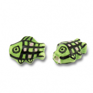 Kralen keramiek vis Light green-pink-black