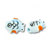 Kralen keramiek vis Light blue-orange-black
