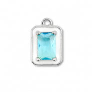 Brass TQ metaal bedels rechthoek Silver-white-light blue