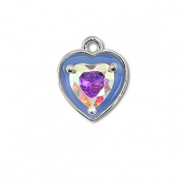 Brass TQ metaal bedels hart Silver-blue-AB coating