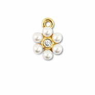 Brass TQ metaal bedels bloem met parels Gold-white