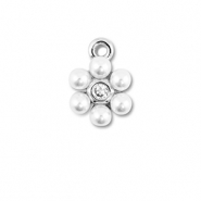 Brass TQ metaal bedels bloem met parels Silver-white