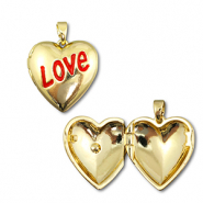 Eco-brass&reg; metaal medaillon bedels hart Gold-red