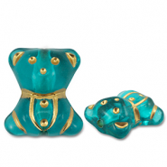 Acryl kralen beer Teal blue-gold