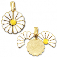 Eco-brass® metaal medaillon bedels bloem / bloem Gold-white-yellow